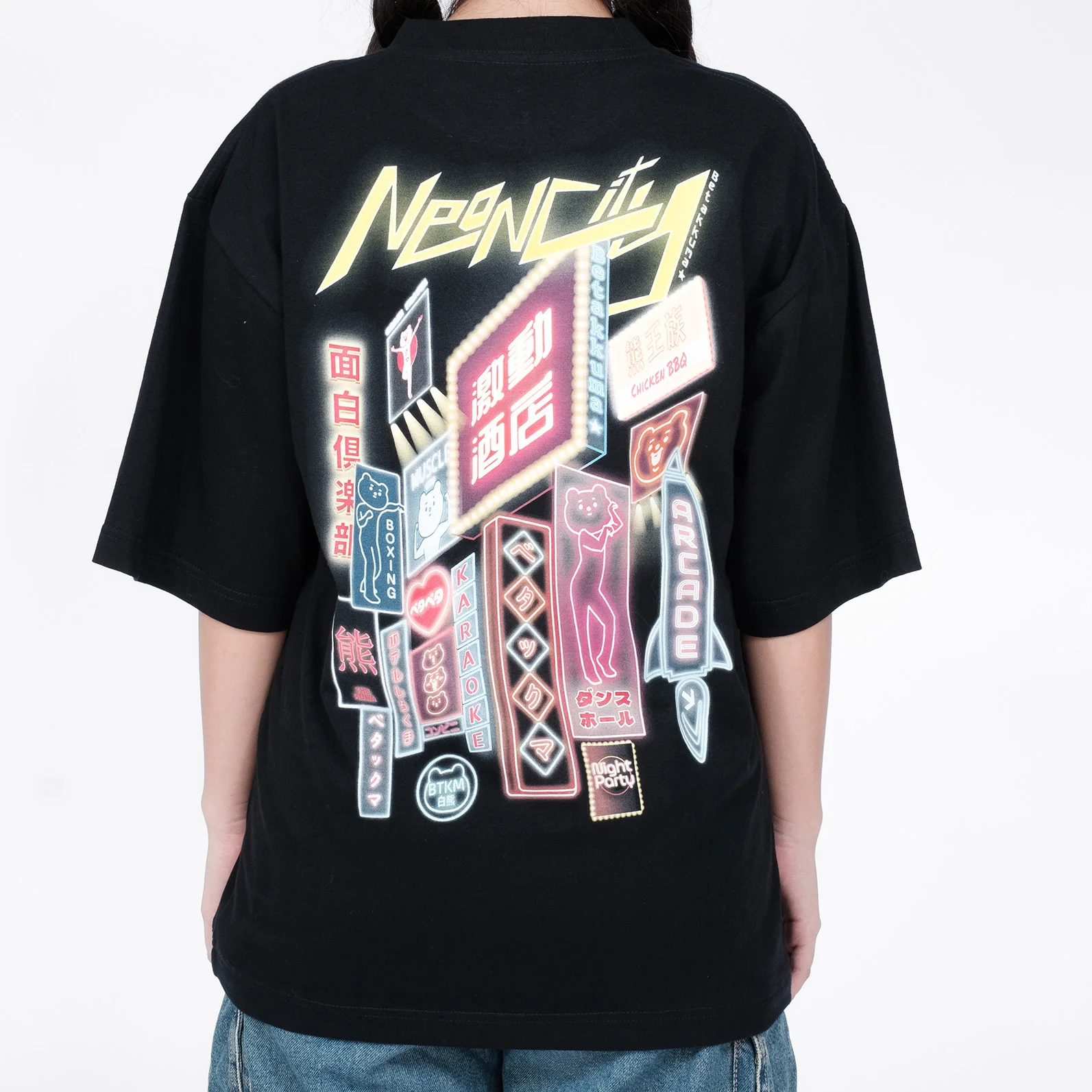 Betakkuma "Neon City" T-shirt [Oversized] [Black] - Image 4