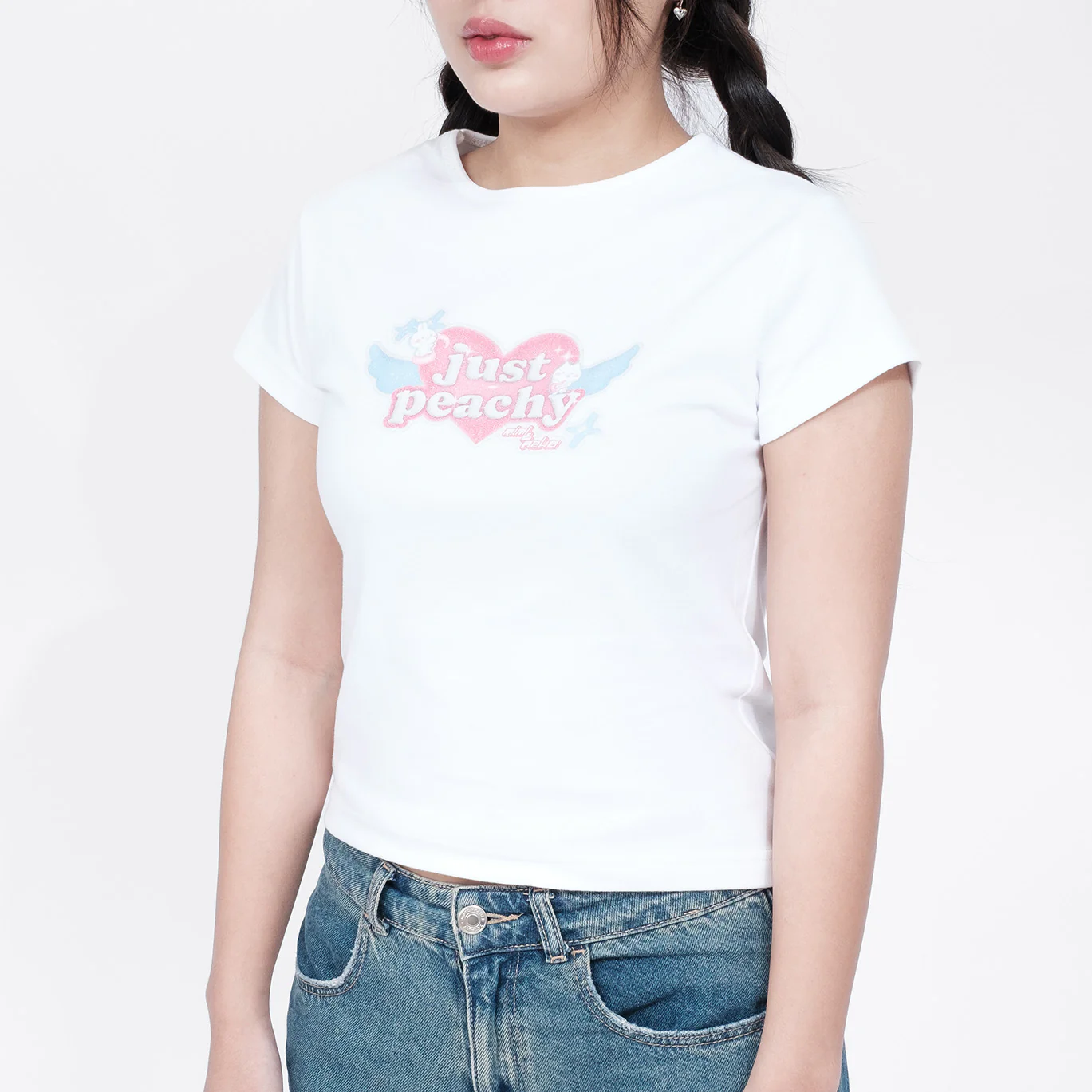 Mimi&Neko "Just Peachy" T-shirt [Baby tee] [White] - Image 3