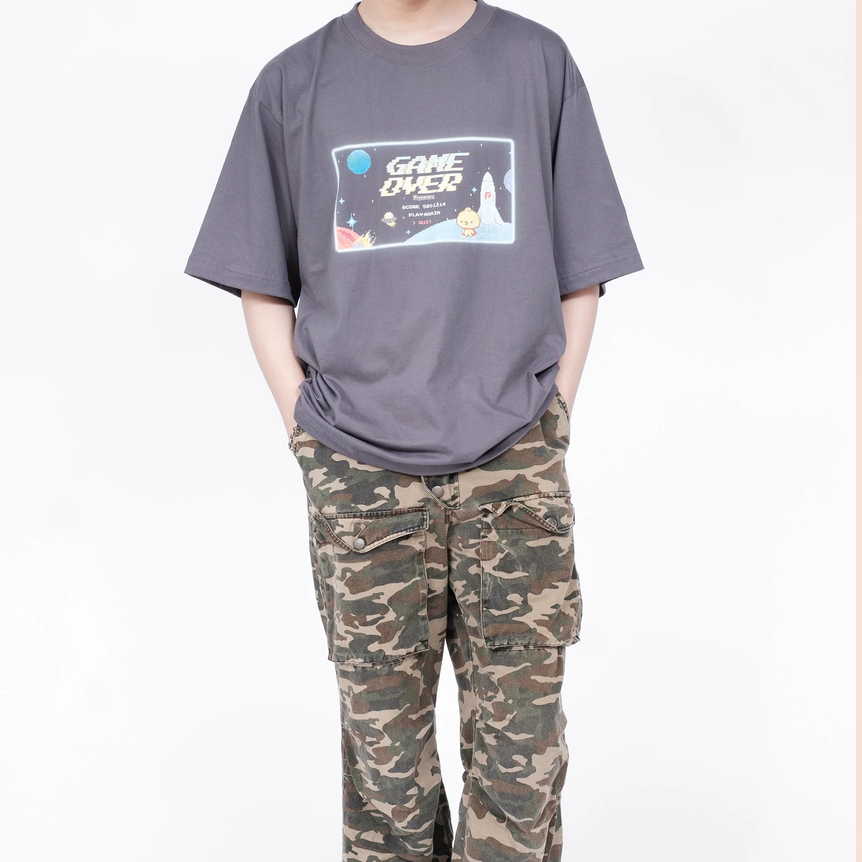 Piyomaru "Game Over" T-shirt [Oversized] [Dark Grey] - Image 3