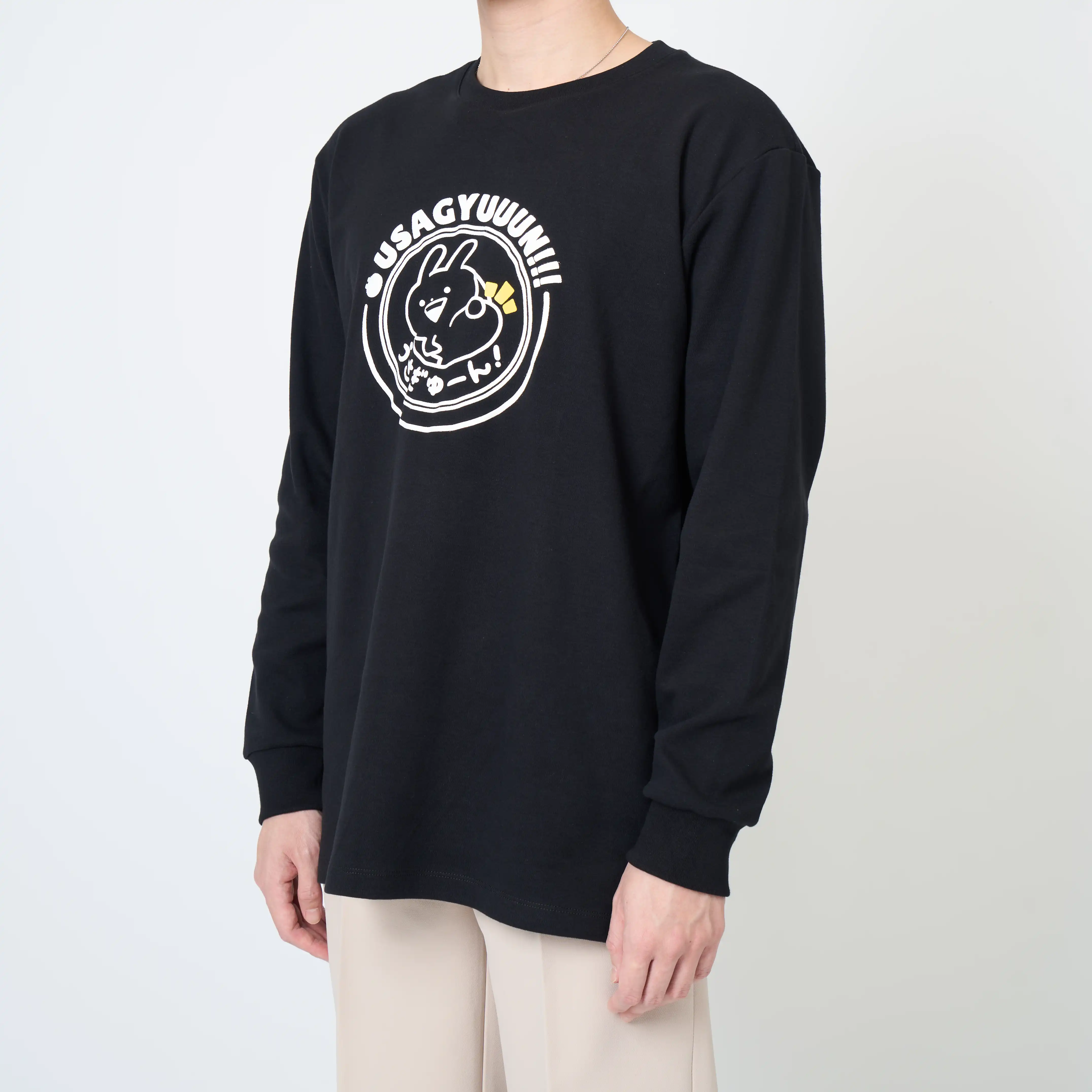 Usagyuuun Stamp T-shirt [long-sleeved] [Black] - Image 3